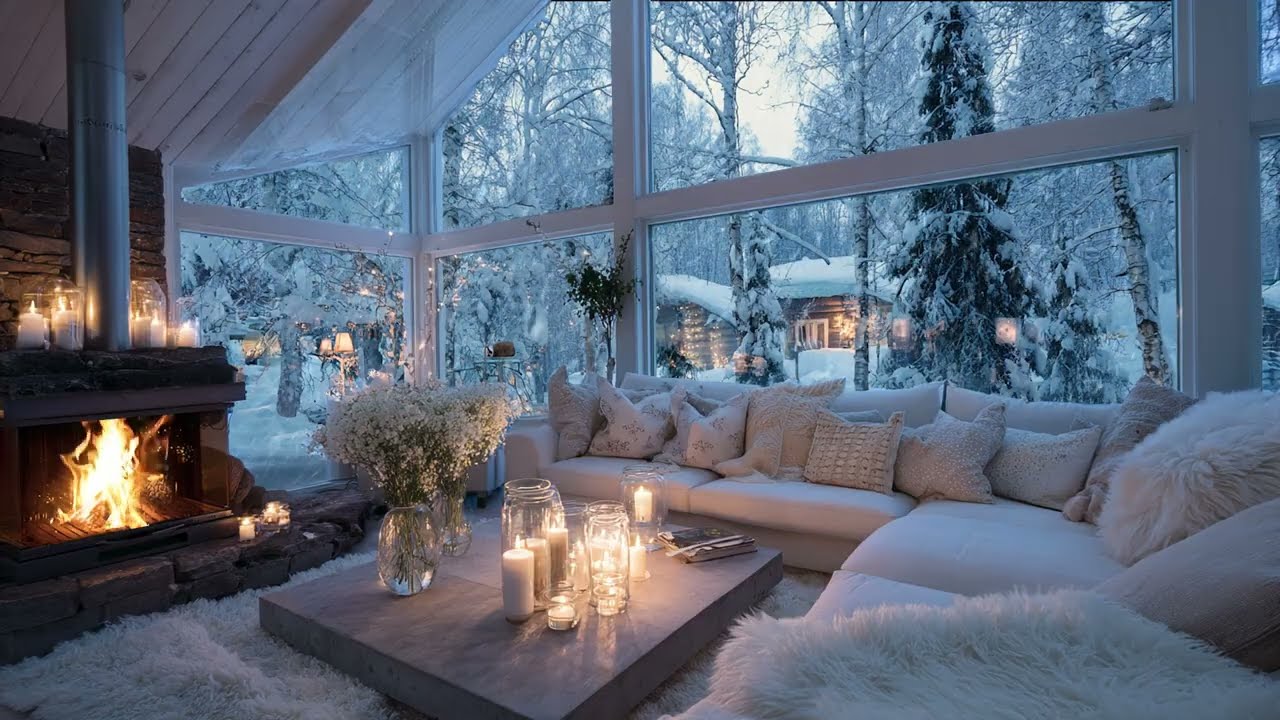 🎹 Peaceful Piano Lounge | Firelight, Gentle Snow & Calm Mood | 3 Hours Relaxation