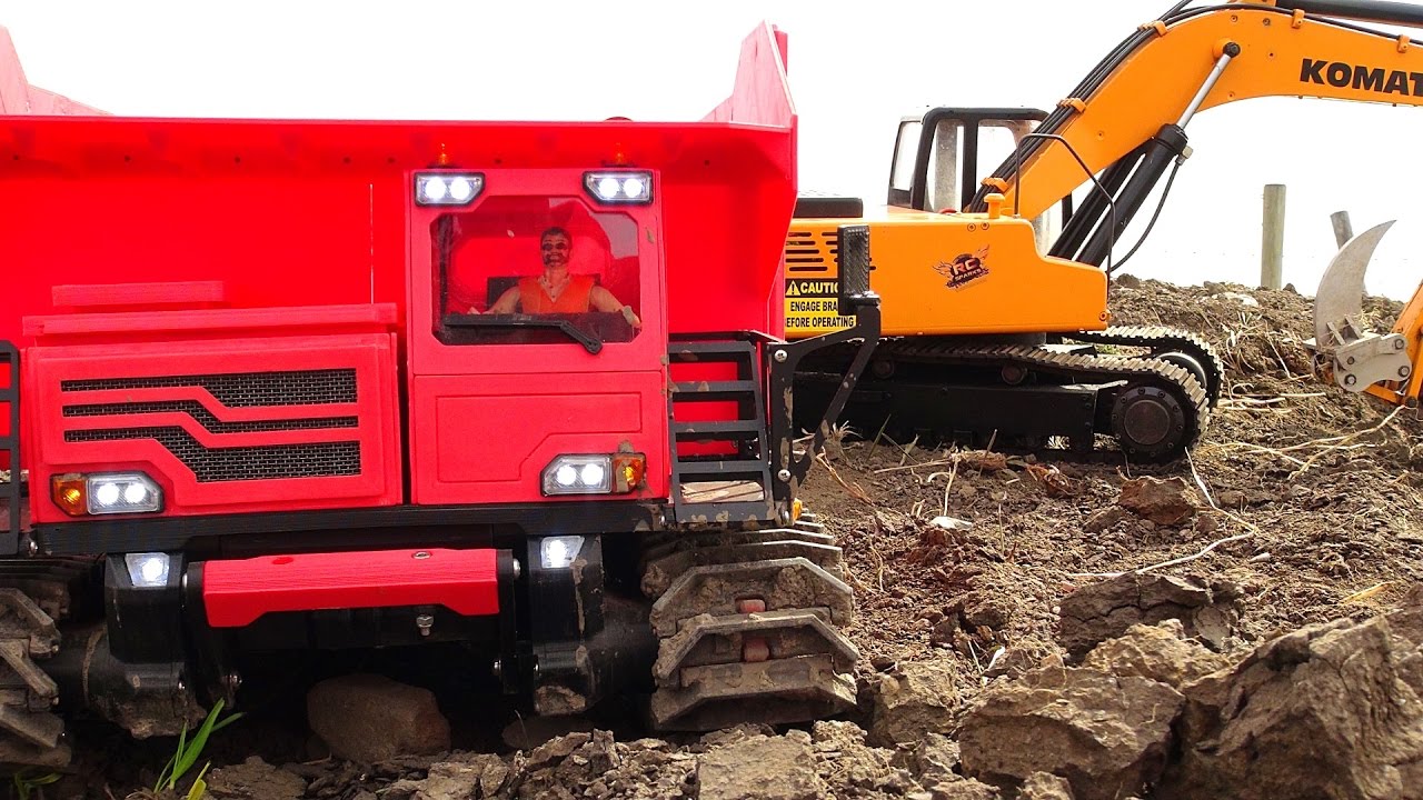 DiRT RiDGE DEMOLiTiON! 1/12 scale 4200xl DiGGER & Tracked "Spyker KAT" Dump Truck | RC ADVENTURES