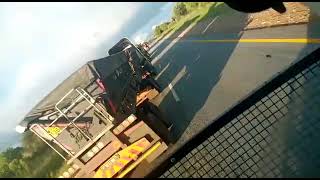 Tailgating trucks almost end up in a massive pile-up crash