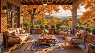 Smooth Jazz Autumn Terrace | Relaxing Cafe Vibes &amp; Golden Fall Foliage