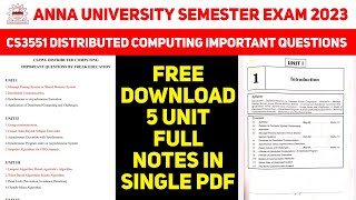 CS3551 DISTRIBUTED COMPUTING IMPORTANT QUESTIONS 2023 || FREE DISTRIBUTED COMPUTING FULL NOTES