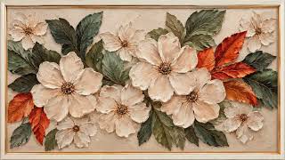 Cream & Olive Floral Art | 4K TV Wallpaper | Textured Flower Painting screenshot 5
