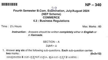 B.Com 4th Semester Business Regulations Question paper 2024-25 #bcom