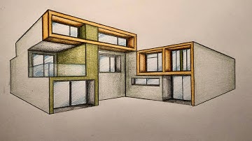 #023 - How to Draw a Modern House in 2-Point Perspective