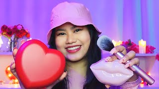 ASMR Bestie gets you ready for a Valentine's Day Party💕💋✨ (Layered skincare, makeup & fabric sounds)