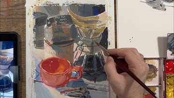 Gouache Painting Demo of Chemex Coffee Maker Still Life