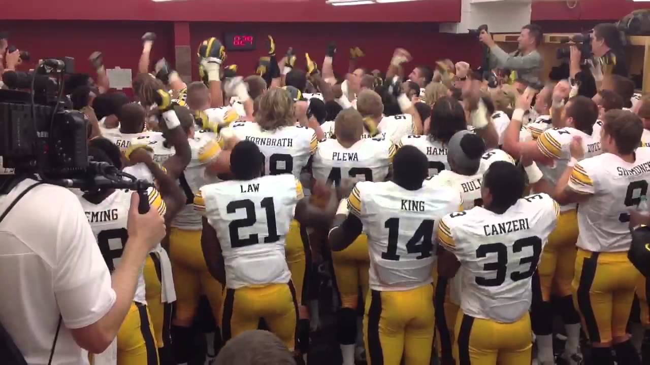 Iowa Hawkeye Lockerroom Celebration Sept 14 2013