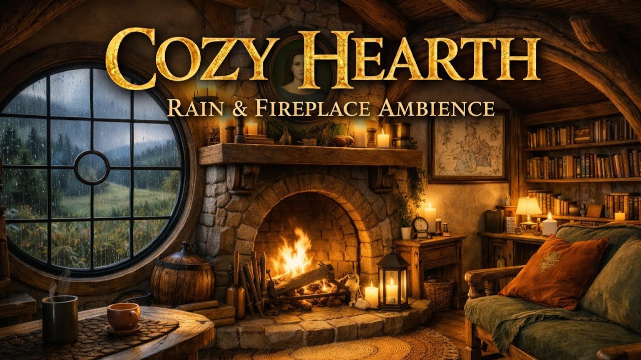 Gentle Rain & Fireplace | Cozy Hearth Ambience for Relaxing (1 Hour)