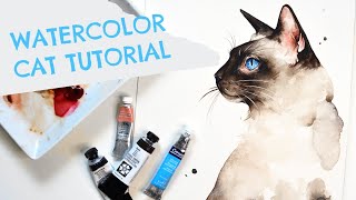 Siamese Cat Watercolor Tutorial  Loose watercolors on Arches Coldpress Paper