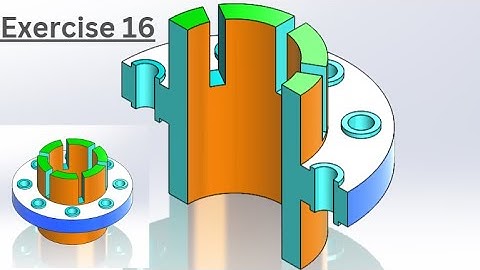 Exercise 16 | SolidWorks tutorials | 3D design and shell view | circular holes and extruded cut.