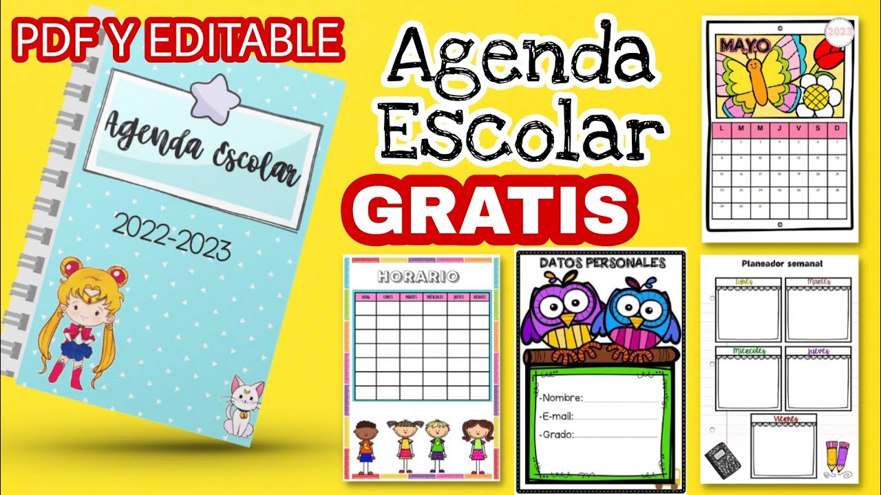 Agenda Escolar 2022 para imprimir GRATIS👉PDF y EDITABLE 