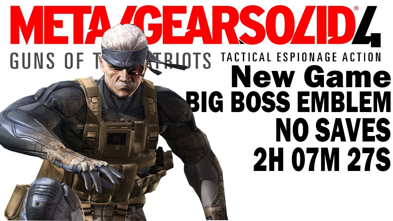 MGS4 | New Game | Big Boss Emblem | NO Saves Speedrun in 2h 07m 27s ...
