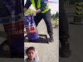 Road repair construction: Workers quickly repair roads pothole using silicon asphalt cold patching