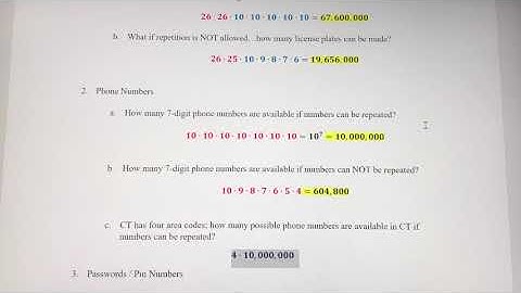 Fundamental Counting Principle - License Plates, Phone Numbers, Passwords, Locker Combinations, etc