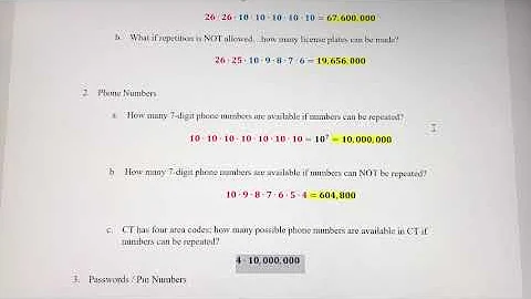 Fundamental Counting Principle - License Plates, Phone Numbers, Passwords, Locker Combinations, etc