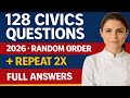 128 CIVICS QUESTIONS 2025 for US Citizenship Interview (Random Order +2X + Full Answers)