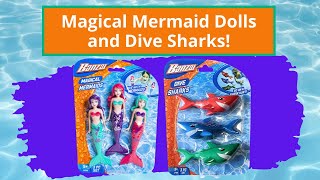 3 Piece Magical Mermaid Dolls and Dive Sharks Pool Toys Bundle