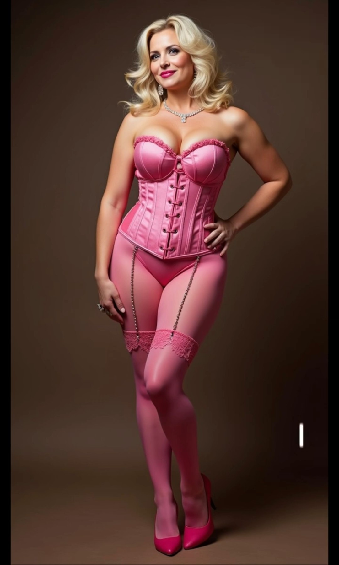 Stunning curvy ladies showcase elegant PINK corsets in a captivating fashion display. VOL.1