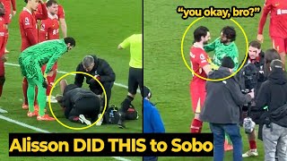 Alisson had to stop and hug Szoboszlai just to make sure he’s real, look his reaction...