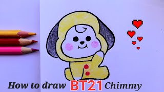 How to draw BT21 character chimmy / so easy BTS jimin | رسم جيمين شيمي من فرقة بي تي اس خطوة بخطوة