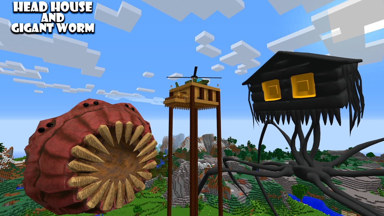 SURVIVING FROM HOUSE HEAD and GIGANT WORM in Minecraft - Gameplay - Coffin Meme