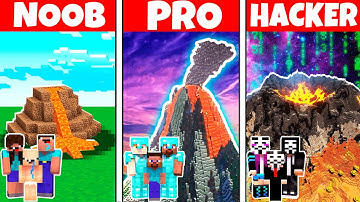 VOLCANO HOUSE BUILD CHALLENGE - Minecraft Battle: NOOB vs PRO vs HACKER / Animation