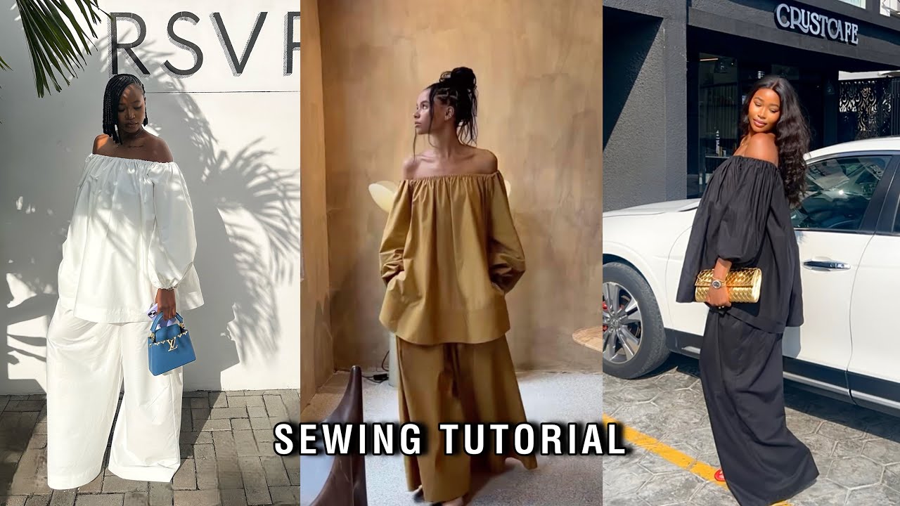 DIY Off Shoulder Top + Wide Leg Pants Set | Easy Sewing Tutorial