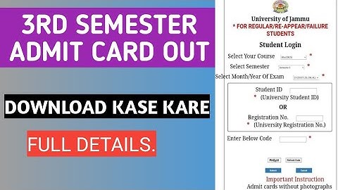 3rd semester Admit card download kase kare||Jammu University.