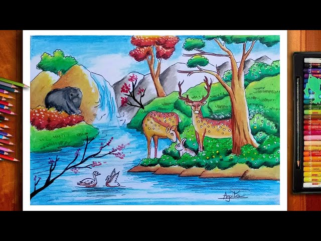 Beautiful Purple forest scenery drawing with oil pastels for beginners -  step by step | Beautiful Purple forest scenery drawing with oil pastels for  beginners - step by step | By Painting & Drawing TechniquesFacebook