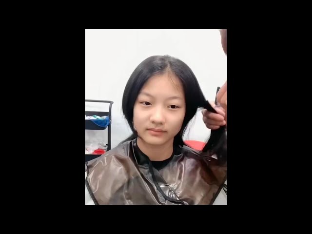 two girls long hair to short hair style in salon