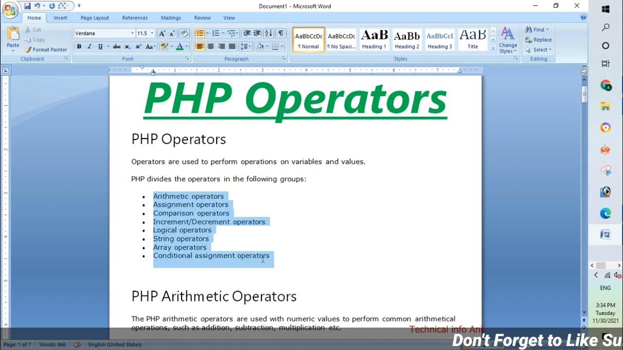 PHP ARITHMETIC OPERATORS | PART-8 HINDI - YouTube