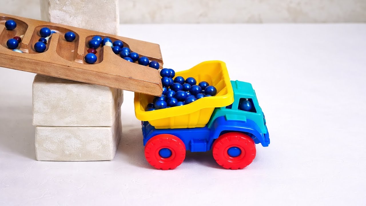 Marble Run Race ✩ HABA Slope with Dump Truck & Colorful Marbles
