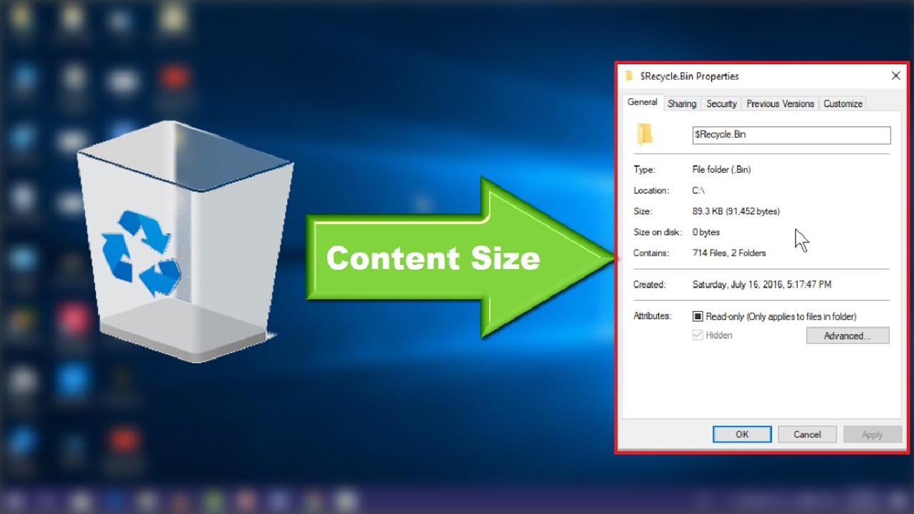 How To View Recycle Bin Content Size On Windows 10 Pc - Youtube
