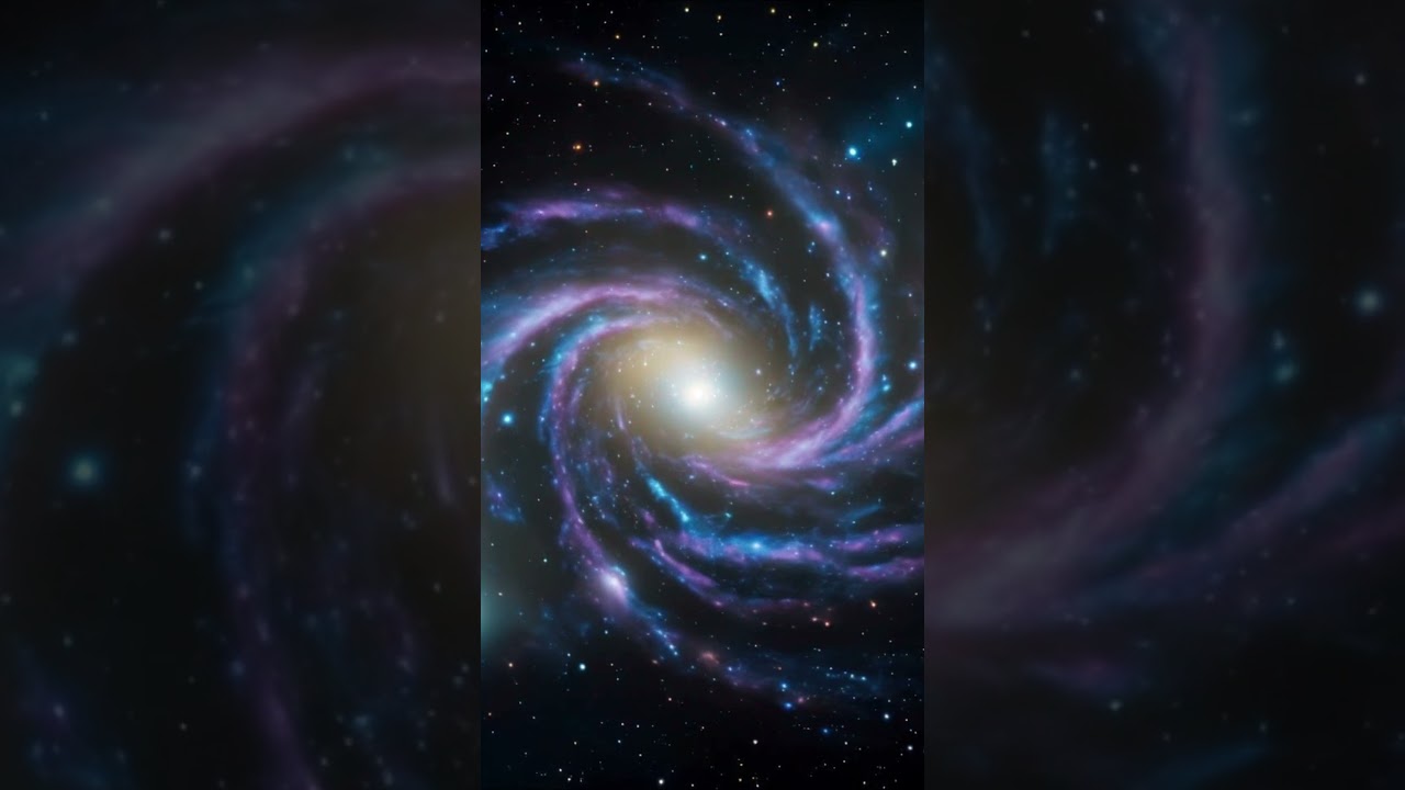 Space Travel To Watch Bluish Purple Spiral Galaxy In Deep Outer Space 