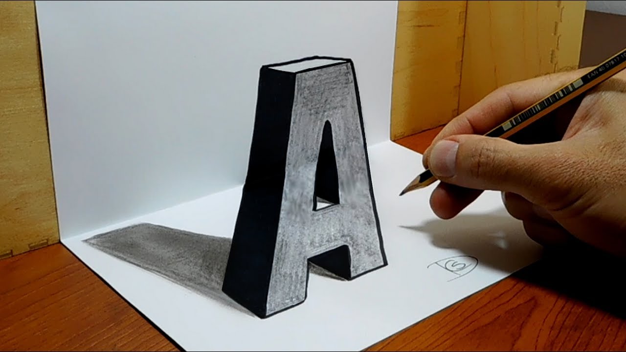 3d Trick Art On Paper Letter A With Graphite Pencil Youtube