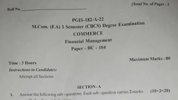 Financial Management question paper gulbarga university  Mcom FA 1st Sem CBCS PG degree course 2022