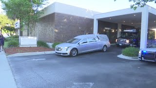 The motorcade for Senator Ernest “Fritz” Hollings leaves James A. McAlister funeral home in West Ash