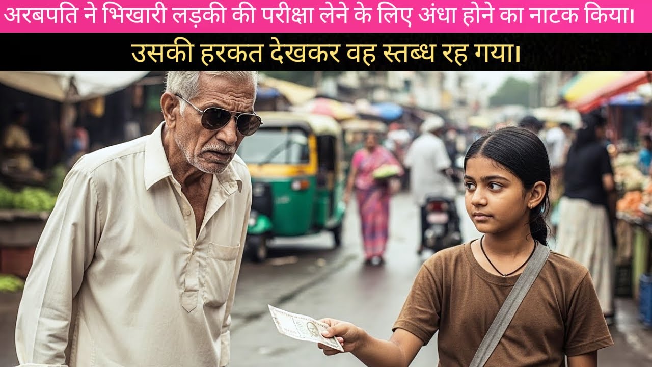 करोड़पति ने अंधा बनकर भिखारन बच्ची की परीक्षा ली, पर उसकी हरकत ने उसे निशब्द कर दिया।