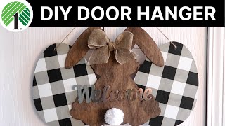 DIY Dollar Tree Neutral Farmhouse Easter Door Hanger + How to Paint Buffalo Check | Whiskey & Whit