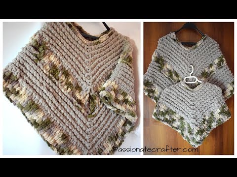 Bernat Alize Blanket EZ.How to knit a poncho in hours without a hook.Step by step video tutorial.