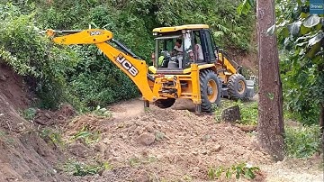 JCB Backhoe Loader-Cutting and Leveling Hill-Village Road Construction