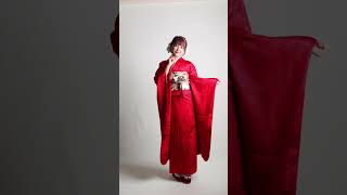 【振袖】お洒落無地な個性派モダン♡赤振袖　#shorts