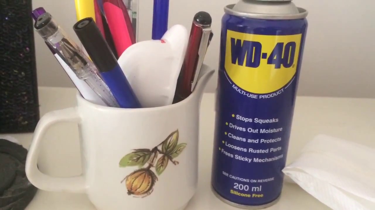 Rub the ballpoint of a clogged pen in some WD40 