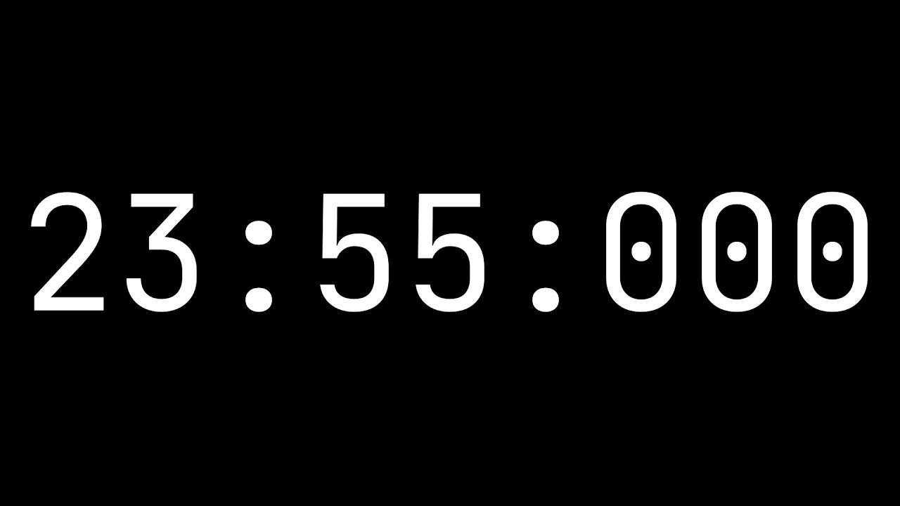 Countdown timer 23 minutes, 55 seconds [23:55:000] - White on black ...
