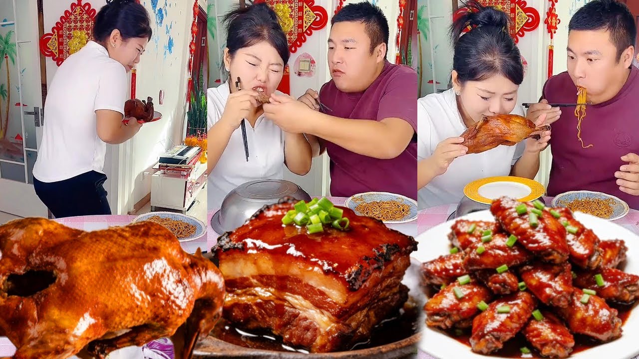 蠢老公藏桌底偷烤鸭，吃到鸭头还沾沾自喜，最后看到我啃整只鸭直接懵圈了！【东北欠登哥】