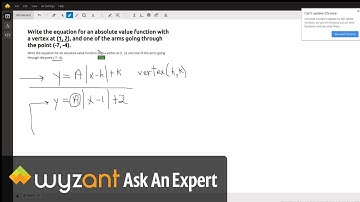 Find an absolute value function with a given vertex passing through a given point.