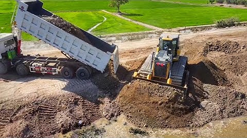 Next Level Build New Road Great Bulldozer DH 17 C3-SHANTUI-Push Soil, Stone and Dump Truck Unloading