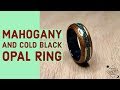 Mahogany Wood with Cold Black Bello Opal and Brass Bentwood Ring