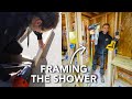 Shower and vanity framing measure once cut twice  abandoned shed to tiny house