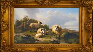 4K Frame TV Art – Peaceful Sheep by the Coast | Vintage Animal Painting for Ambient Relaxation
